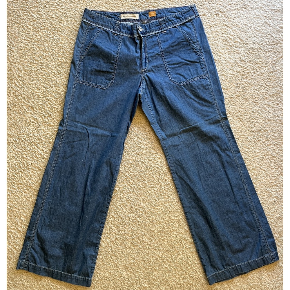 Anthropologie Pilcro & the Letterpress Wide-Leg Utility Chambray Denim Jeans 14